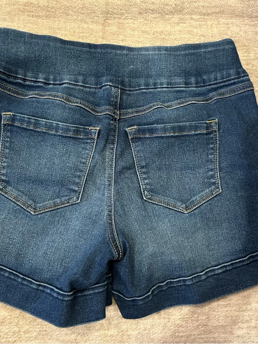 Sound Style Denim Shorts Size S High Rise Stretch Cuffed Dark Wash COMFORTABLE! - Picture 3 of 6